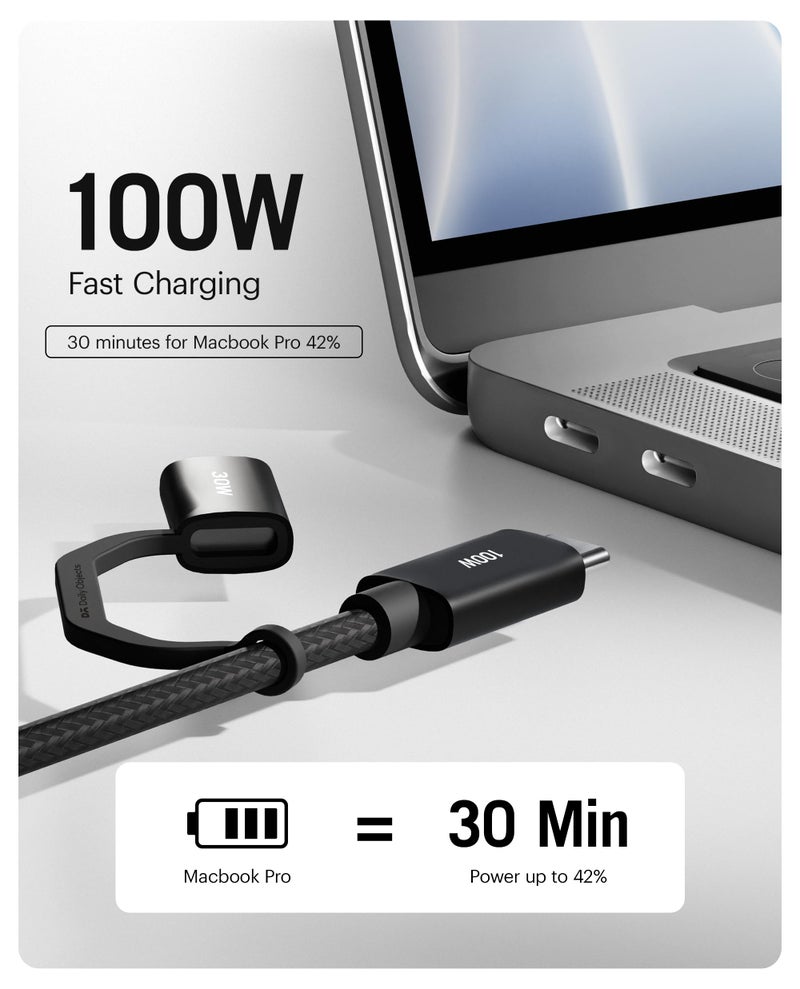 DailyObjects SURGE Kevlar Core 2-in-1 100W Mfi-Certified Charging Cable|Type-C Lightning|Fast,480Mbps Data Transfer,Data Sync|Compatible with Android & iOS Smartphones,Tablet/Ipads,Macbook,Black - Image 5