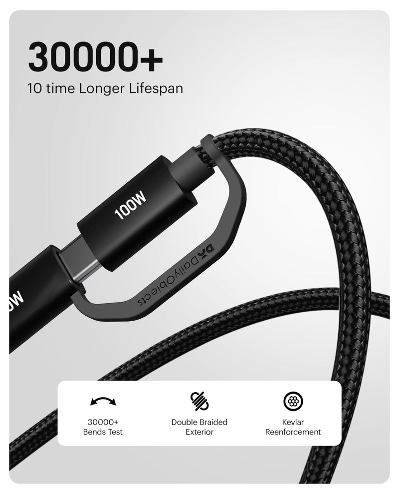 DailyObjects SURGE Kevlar Core 2-in-1 100W Mfi-Certified Charging Cable|Type-C Lightning|Fast,480Mbps Data Transfer,Data Sync|Compatible with Android & iOS Smartphones,Tablet/Ipads,Macbook,Black - Image 3