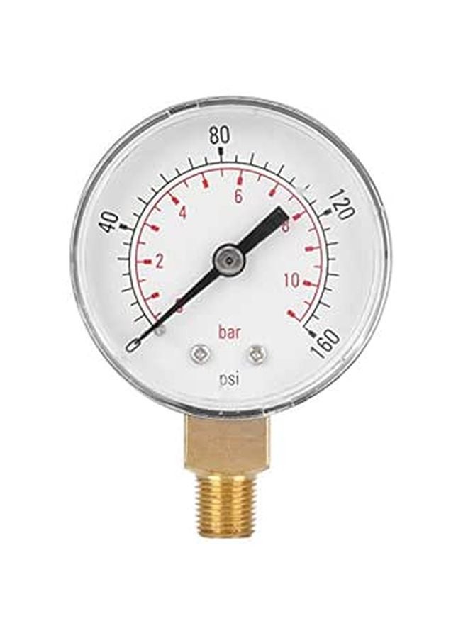 Dual Scale 0 160 PSI 11 Bar Pressure Gauge Stainless Steel Housing Transparent Dial Cover - Image 1