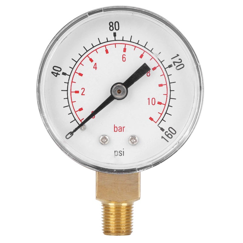 Dual Scale 0 160 PSI 11 Bar Pressure Gauge Stainless Steel Housing Transparent Dial Cover - Image 2