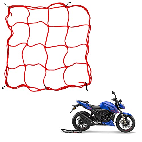 Asryd Universal Bungee Cargo Luggage Net Holder for Bike and Motorcycle - Strong and Elastic 30 x 30cm Mesh Rope Straps for Holding Bags, Helmet or Box for Bike TVS Apache RTR 200 4V (1.Pcs) - Image 1