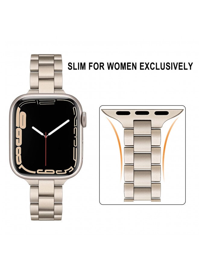 TRUMiRR Band for Apple Watch Series 9 8 7 41mm Starlight Women, Slim Stainless Steel Watchband Feminine Strap Replacement for iWatch SE Series 9 8 7 6 5 4 3 2 1 41mm 40mm 38mm - Image 2