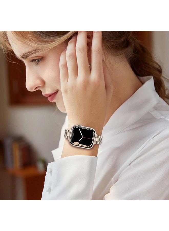 TRUMiRR Band for Apple Watch Series 9 8 7 41mm Starlight Women, Slim Stainless Steel Watchband Feminine Strap Replacement for iWatch SE Series 9 8 7 6 5 4 3 2 1 41mm 40mm 38mm - Image 1