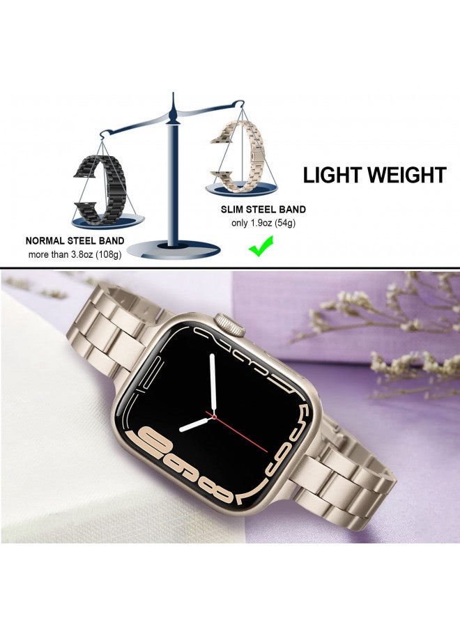 TRUMiRR Band for Apple Watch Series 9 8 7 41mm Starlight Women, Slim Stainless Steel Watchband Feminine Strap Replacement for iWatch SE Series 9 8 7 6 5 4 3 2 1 41mm 40mm 38mm - Image 4