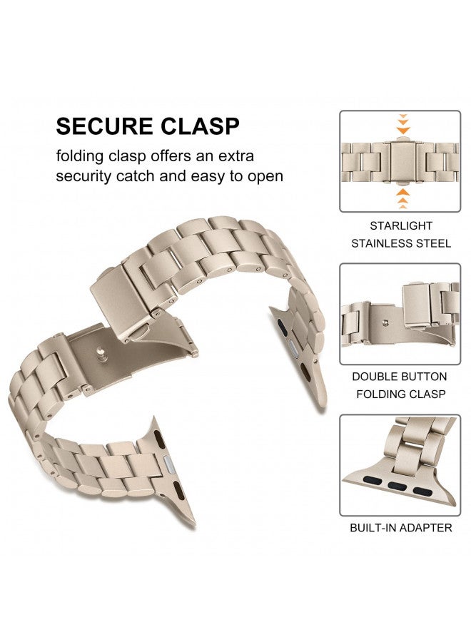 TRUMiRR Band for Apple Watch Series 9 8 7 41mm Starlight Women, Slim Stainless Steel Watchband Feminine Strap Replacement for iWatch SE Series 9 8 7 6 5 4 3 2 1 41mm 40mm 38mm - Image 3