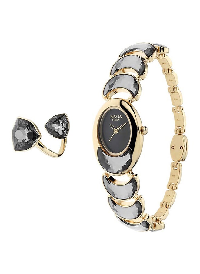 TITAN Raga Metal Black Ladies Watch With Finger Ring 95107Ym01  - Image 2