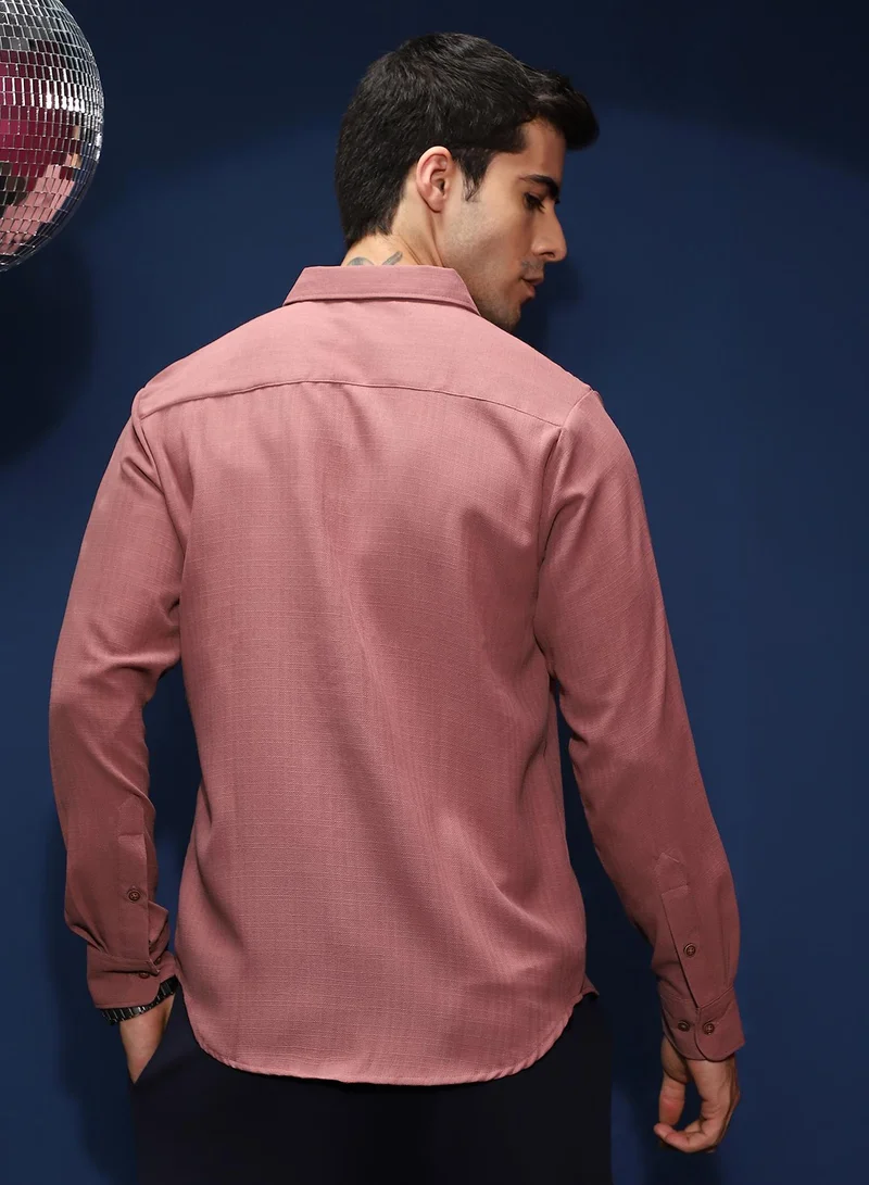 CAHOOT  Men's Peach Pink Solid-Woven Regular Shirt for Men | Best Price UAE