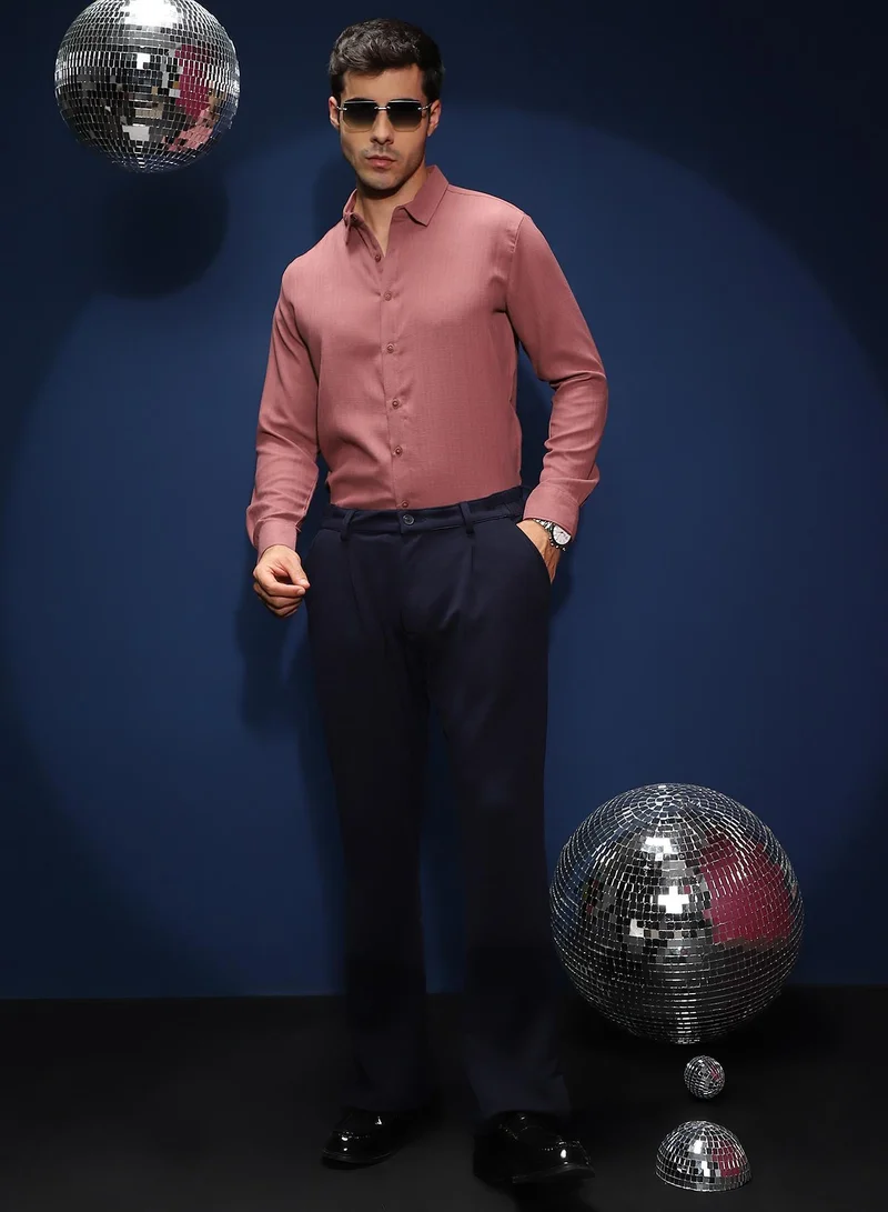 CAHOOT  Men's Peach Pink Solid-Woven Regular Shirt for Men | Best Price UAE