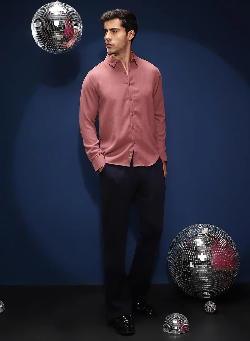 CAHOOT  Men's Peach Pink Solid-Woven Regular Shirt for Men | Best Price UAE