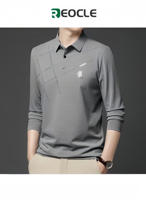 Men's Polo Shirts Slim-Fit Long Sleeve Pique Polo Shirts Quick Dry Performance Tactical Shirts Pique Jersey Golf Shirt Shiny Silk Polo Shirt