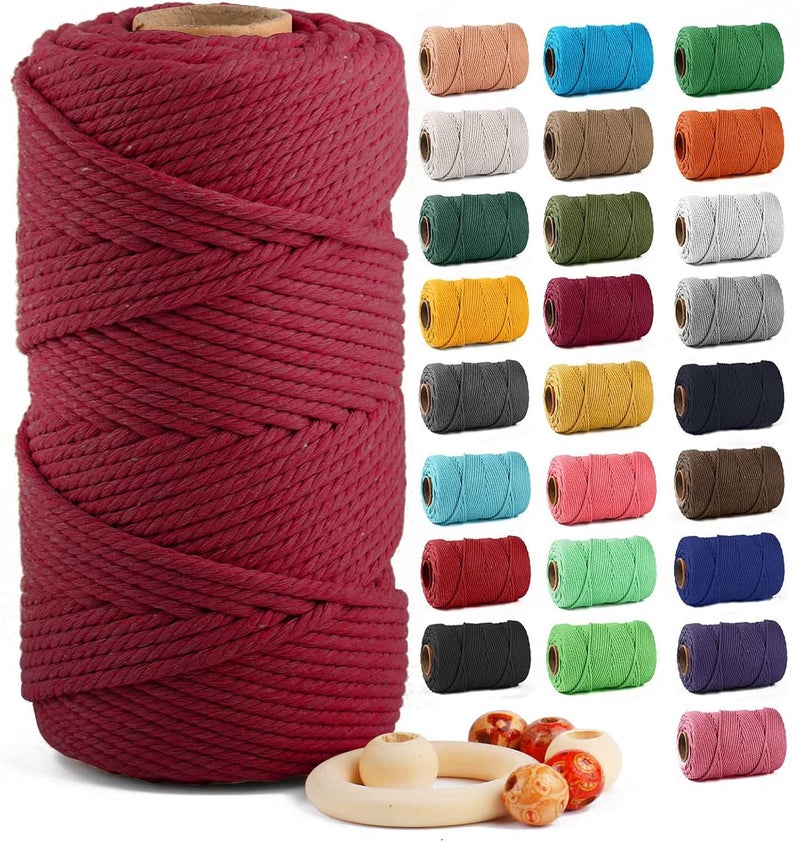 Macrame Cotton Cord 5mm x 109 Yards ZUEXT 100 Natural Handmade Colorful 4 Strands Twisted Braided Cotton Rope for Wall Hanging Plant Hangers Gift Wrapping Tapestry DIY Crafts100m Red Wine