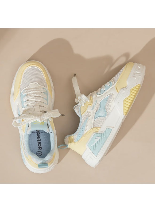 Pull Back Warrior Women's Low-top Canvas Shoes Summer Mesh Casual Shoes Women's All-match Sneakers Wxy3590 Beige Blue Size 37 - Image 5