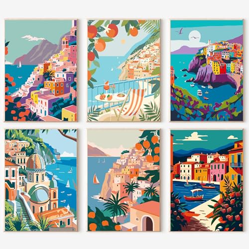 cupmod 6 Packs Scenery-Cityscape Paint by Numbers Kit for Adults,DIY Watercolor Acrylic Oil Painting Landscape Paint by Numbers Kits on Canvas,Adults Paint by Numbers Kits for Home Decor 9.8x12.8inch - Image 1