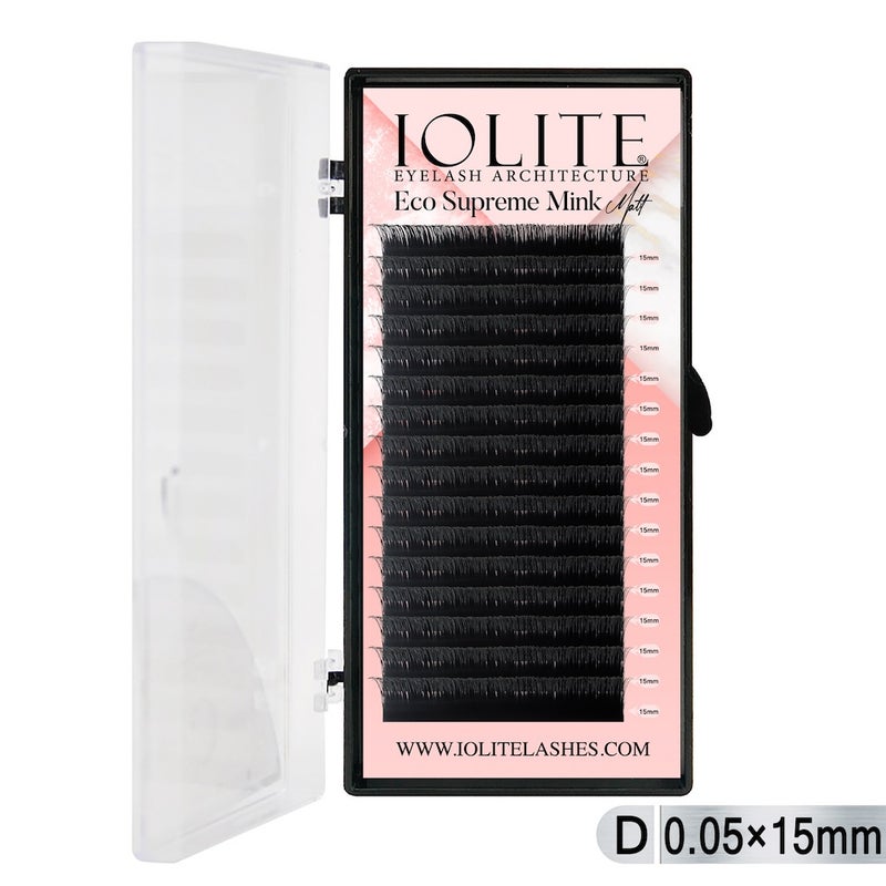 Iolite Eco Supreme Mink Matt Lash Extension Tray D – Curl – 0.05T (6mm–15mm) – Matt Finish, Premium Eco-Friendly Eyelashes for Lash Artists ISMMD5T - 15MM