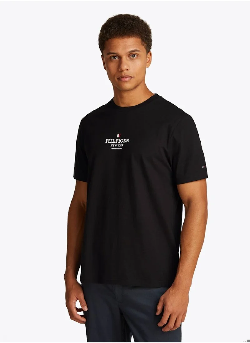 TOMMY HILFIGER Men's Logo Crewneck T-shirt - Cotton, Black