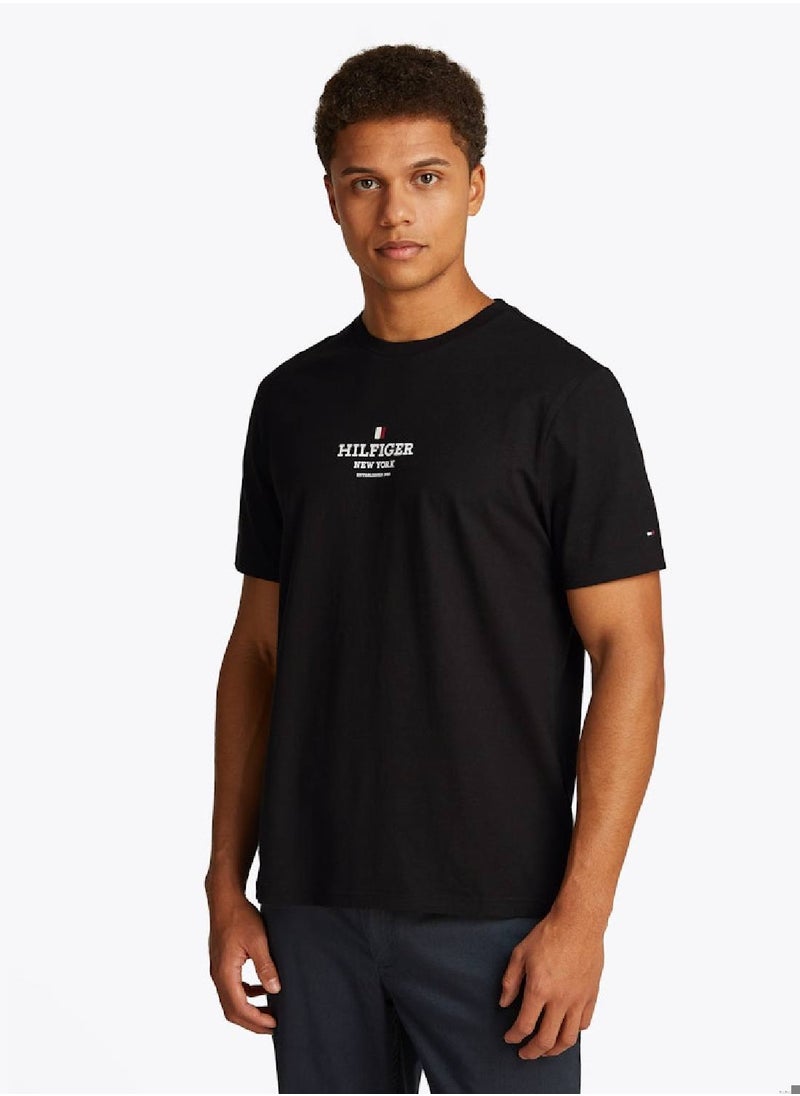 TOMMY HILFIGER Men's Logo Crewneck T-shirt - Cotton, Black  - Image 1