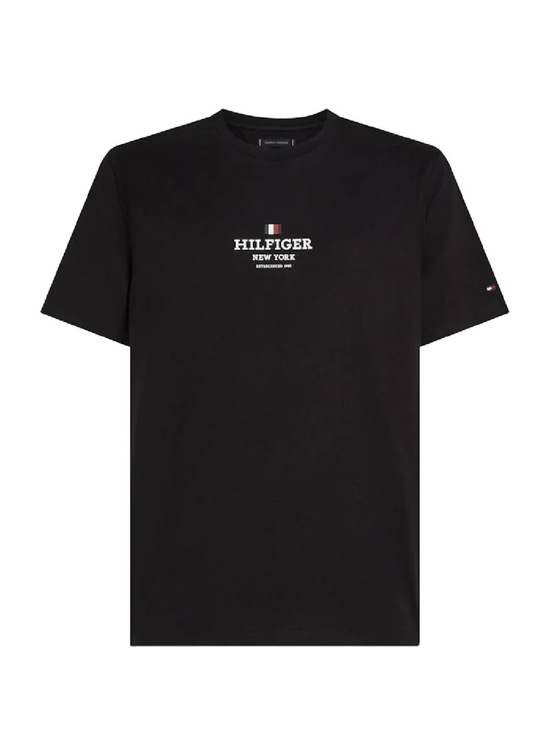 TOMMY HILFIGER Men's Logo Crewneck T-shirt - Cotton, Black