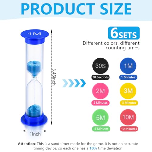KISEER Sand Timer, KISEER 6 Pcs Colorful Hourglass Sandglass Sand Clock Timers Set 30sec / 1min / 2mins / 3mins / 5mins / 10mins for Brushing Children's Teeth, Cooking, Game, School, Office - Image 2