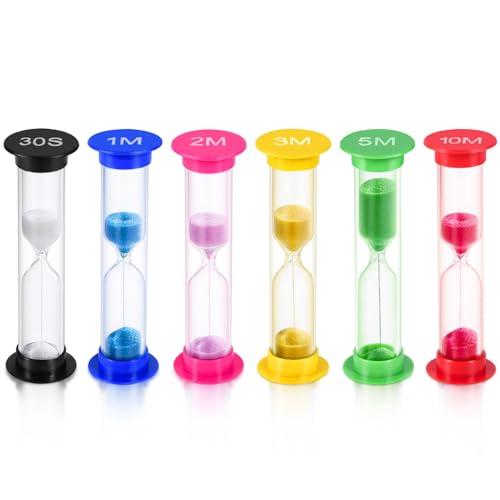 KISEER Sand Timer, KISEER 6 Pcs Colorful Hourglass Sandglass Sand Clock Timers Set 30sec / 1min / 2mins / 3mins / 5mins / 10mins for Brushing Children's Teeth, Cooking, Game, School, Office - Image 1
