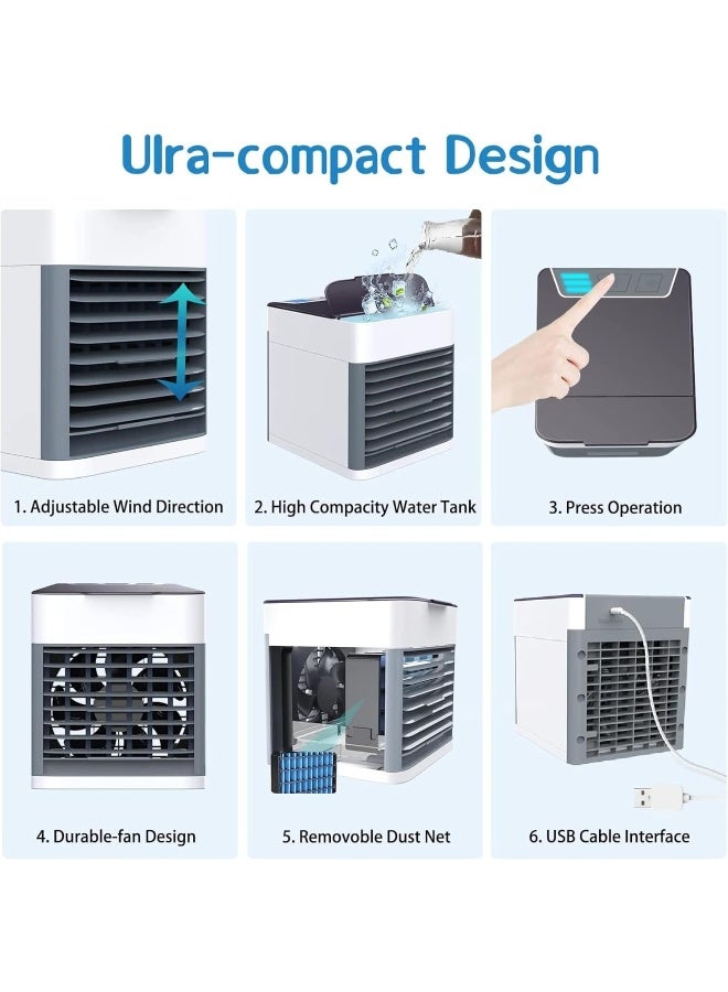 ECVV مروحة مكيف هواء محمولة | مبرد هواء صغير USB مع ضوء LED، مبرد تبخيري شخصي للاستخدام في المنزل، المكتب، غرفة النوم، المكتب والسيارة – مروحة تبريد مدمجة | أبيض - Image 3