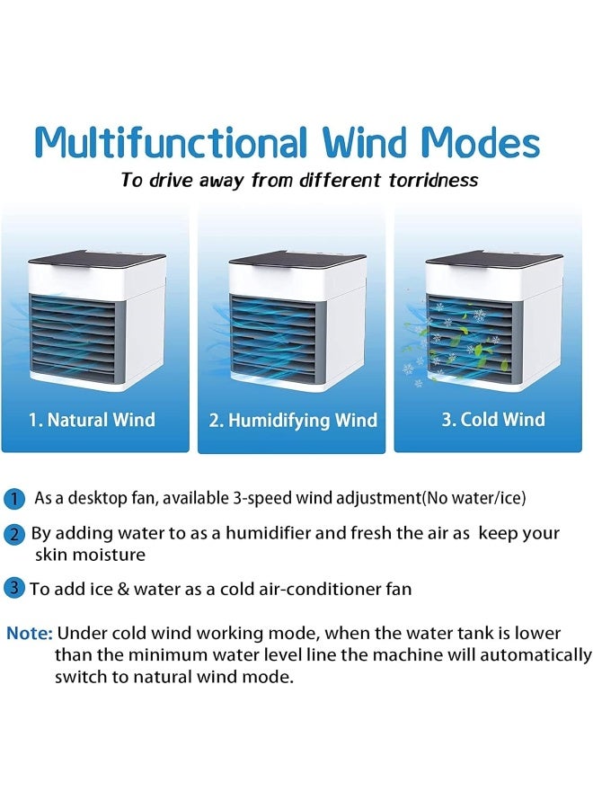 ECVV مروحة مكيف هواء محمولة | مبرد هواء صغير USB مع ضوء LED، مبرد تبخيري شخصي للاستخدام في المنزل، المكتب، غرفة النوم، المكتب والسيارة – مروحة تبريد مدمجة | أبيض - Image 4