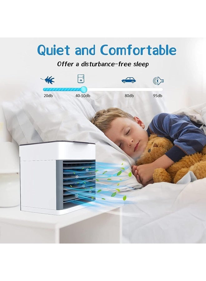 ECVV مروحة مكيف هواء محمولة | مبرد هواء صغير USB مع ضوء LED، مبرد تبخيري شخصي للاستخدام في المنزل، المكتب، غرفة النوم، المكتب والسيارة – مروحة تبريد مدمجة | أبيض - Image 5