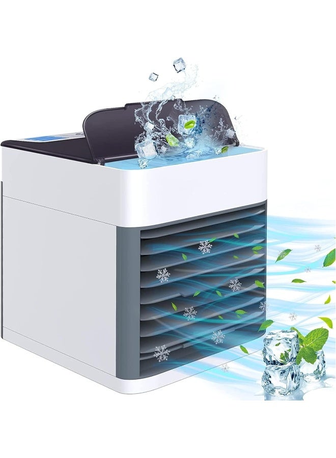 ECVV مروحة مكيف هواء محمولة | مبرد هواء صغير USB مع ضوء LED، مبرد تبخيري شخصي للاستخدام في المنزل، المكتب، غرفة النوم، المكتب والسيارة – مروحة تبريد مدمجة | أبيض - Image 1