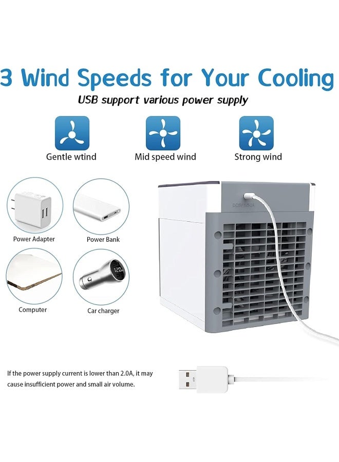 ECVV مروحة مكيف هواء محمولة | مبرد هواء صغير USB مع ضوء LED، مبرد تبخيري شخصي للاستخدام في المنزل، المكتب، غرفة النوم، المكتب والسيارة – مروحة تبريد مدمجة | أبيض - Image 2