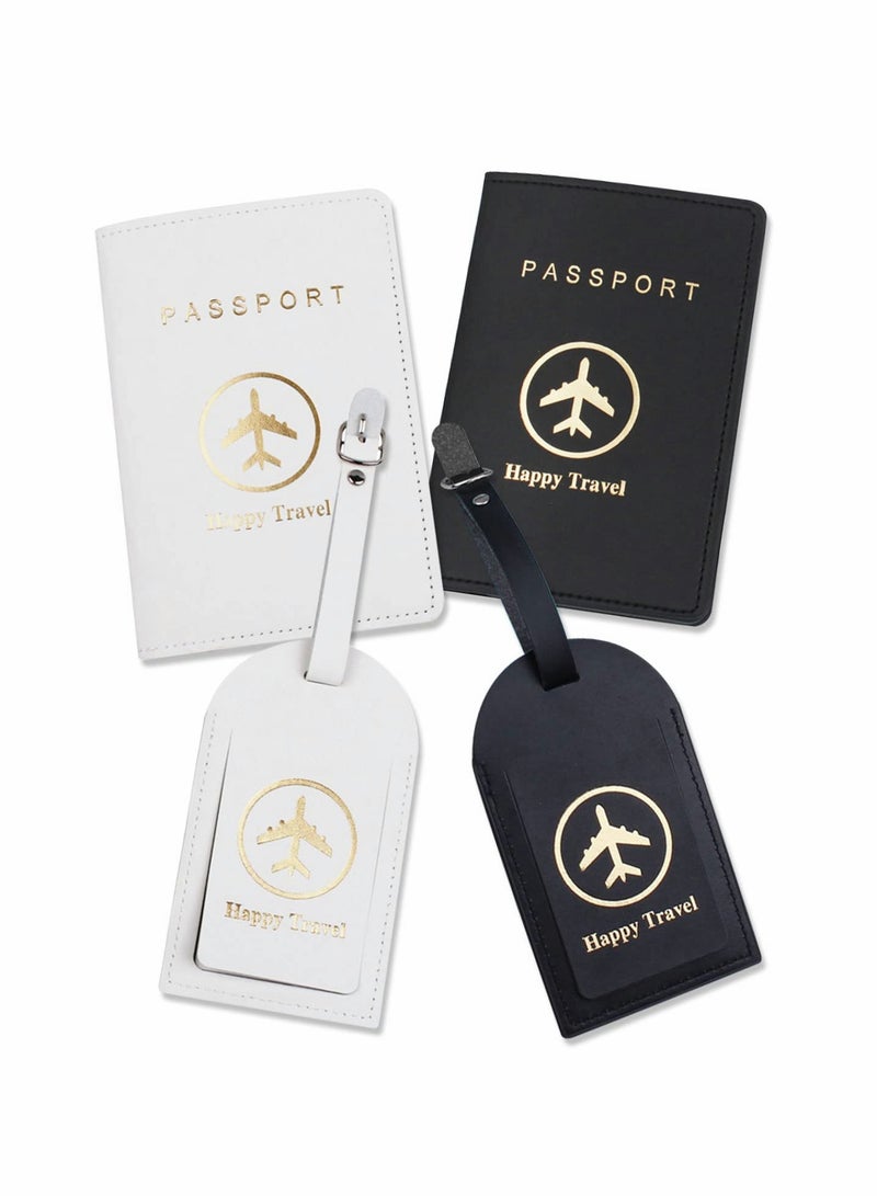 Luggage Tags and Passport Covers, 4 Pcs Passport Holder Passport Case Travel Suitcase Tag Organizer for Storing Business Cards Credit Cards Boarding Passes - Image 1