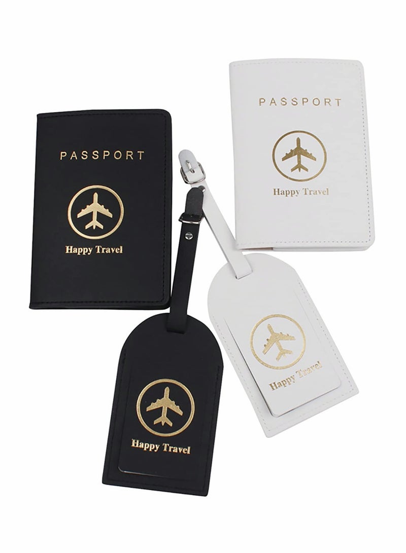 Luggage Tags and Passport Covers, 4 Pcs Passport Holder Passport Case Travel Suitcase Tag Organizer for Storing Business Cards Credit Cards Boarding Passes - Image 4