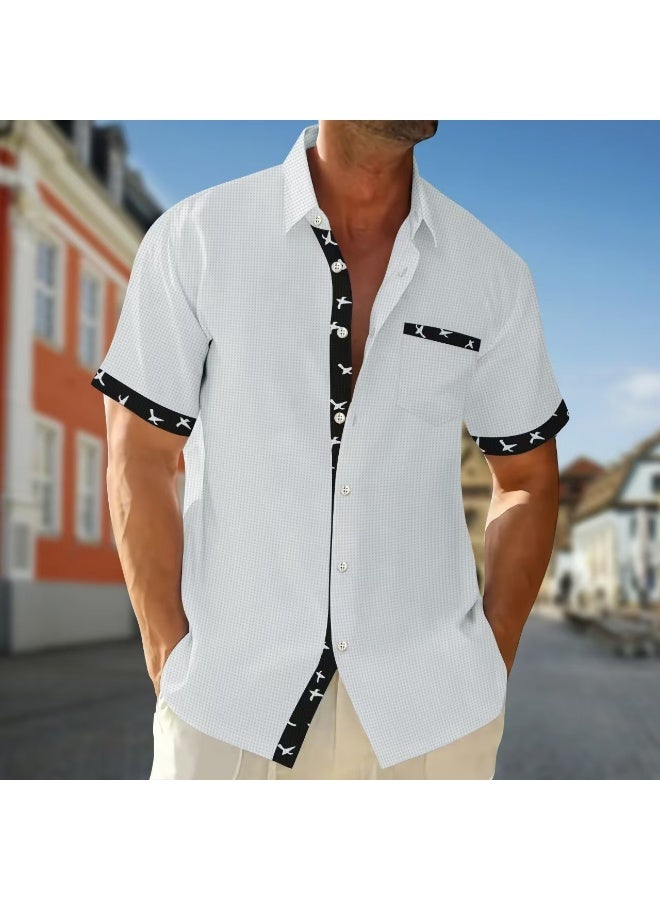 Casual Men's Short Sleeve Shirt Floral Pattern Waffle Fabric Button Pocket Collar Summer Fashion   Apparel  - Image 2