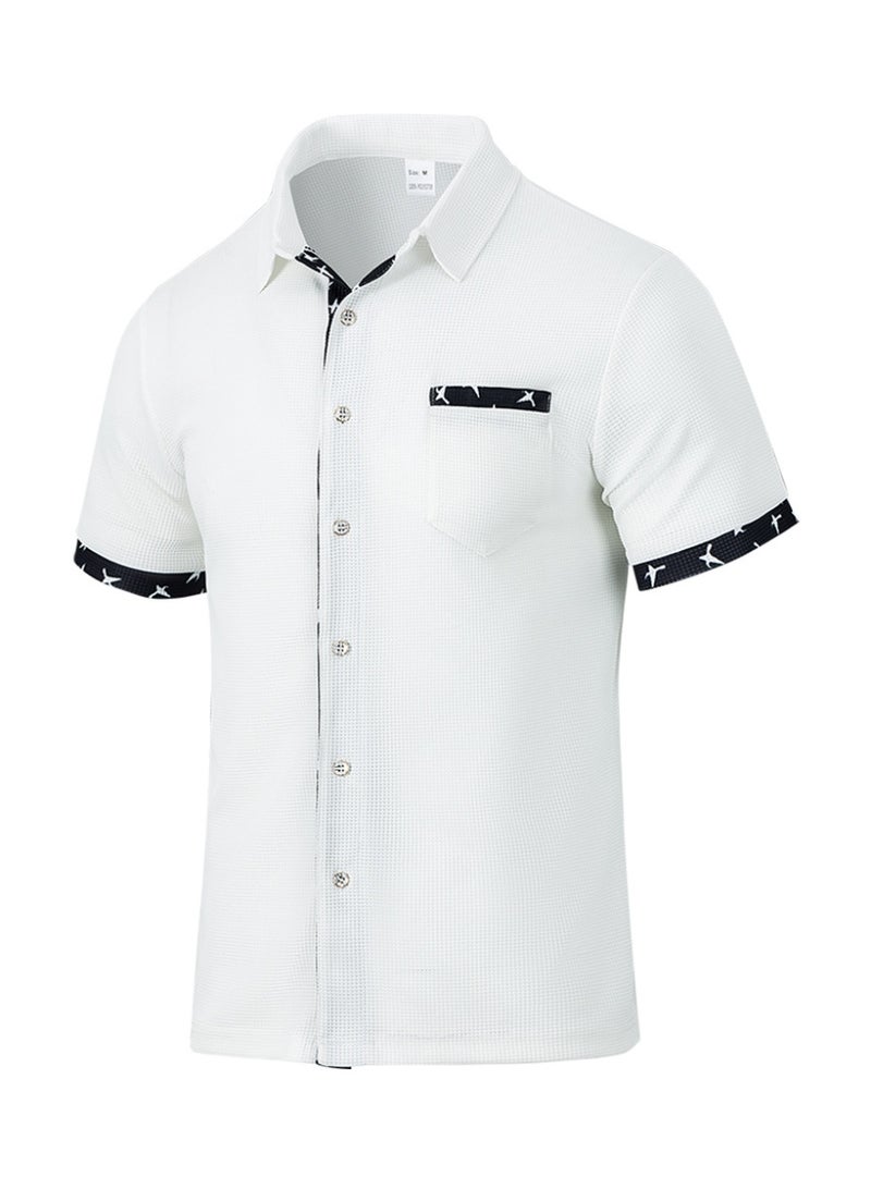 Casual Men's Short Sleeve Shirt Floral Pattern Waffle Fabric Button Pocket Collar Summer Fashion   Apparel  - Image 1