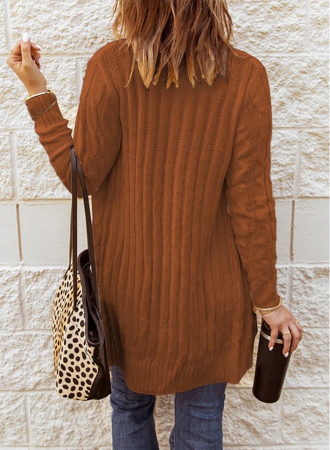 Sidefeel Cardigan Sweaters for Women Plaid Long Sleeve Open Front Chunky Knit Loose Sweaters Winter Coats Brown Medium - Image 4