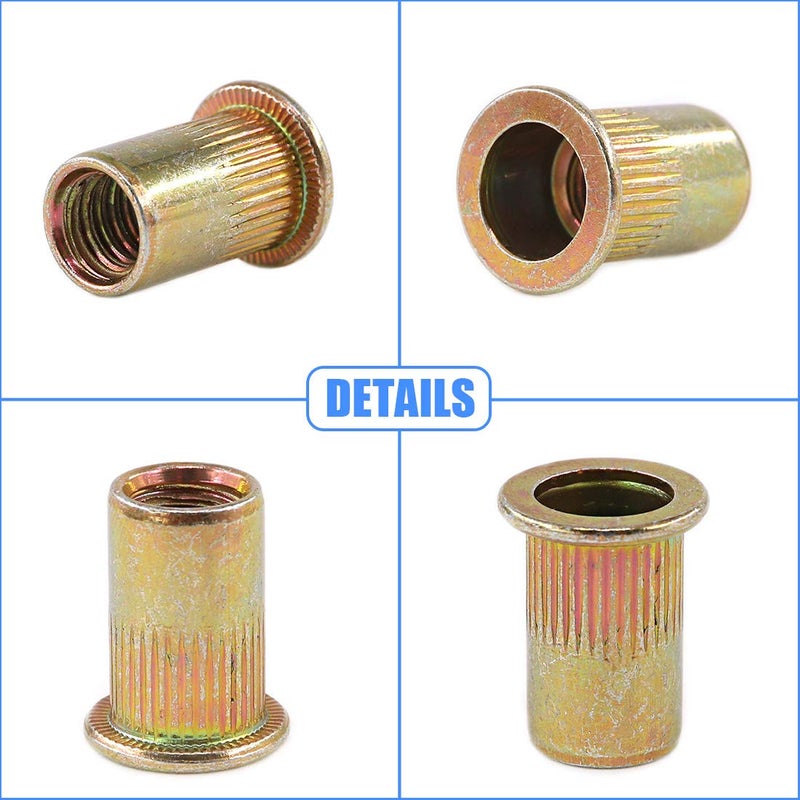 Glarks 100Pcs 5/16"-18UNC Zinc Plated Carbon Steel Rivet Nut Flat Head Rivnut Threaded Insert Nuts Set (5/16"-18UNC) - Image 5