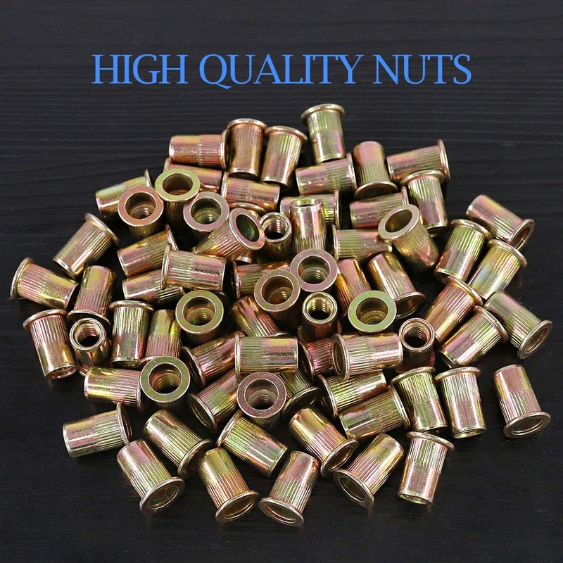 Glarks 100Pcs 5/16"-18UNC Zinc Plated Carbon Steel Rivet Nut Flat Head Rivnut Threaded Insert Nuts Set (5/16"-18UNC) - Image 3