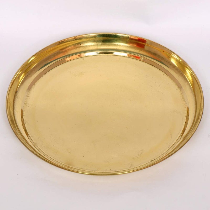 Skywalk Handmade Brass Puja ThaliPooja Plate Gold 8 Inch - Image 1