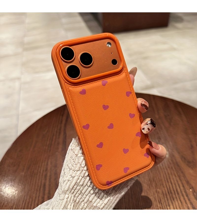 Orange Orange Heart Minimalist Pattern Autumn Winter Texture Air Cushion Full Coverage Drop Proof Scratch Resistant Shockproof Phone Case For Apple iPhone 12 Pro - Image 4