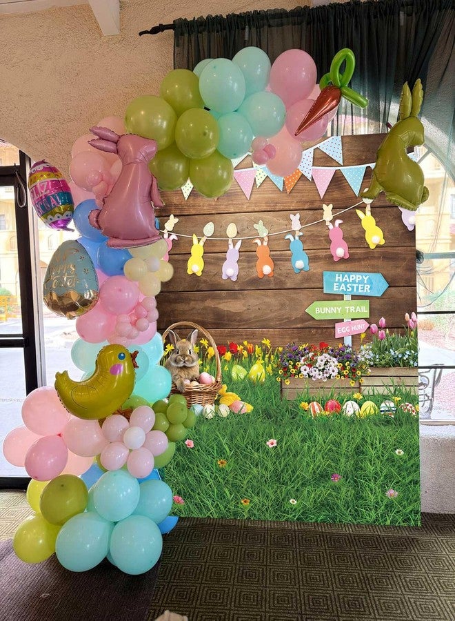 CINRAY Easter Backdrops for Photography 5x7FT Spring Flower Rabbit Egg Green Grass Wooden Wall Background Kids Newborn Easter Party Decorations Portrait Photo Props - Image 4