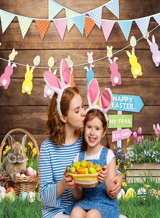 CINRAY Easter Backdrops for Photography 5x7FT Spring Flower Rabbit Egg Green Grass Wooden Wall Background Kids Newborn Easter Party Decorations Portrait Photo Props - Image 3