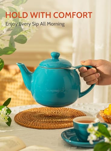 Sweese Teapot, Porcelain Tea Pot with Stainless Steel Infuser, Blooming & Loose Leaf Teapot - 27ounce, Steel Blue - Image 4