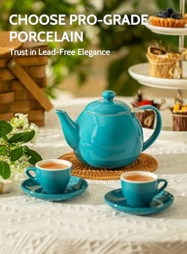 Sweese Teapot, Porcelain Tea Pot with Stainless Steel Infuser, Blooming & Loose Leaf Teapot - 27ounce, Steel Blue - Image 2