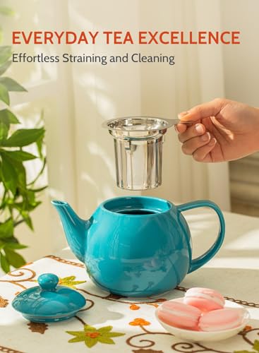 Sweese Teapot, Porcelain Tea Pot with Stainless Steel Infuser, Blooming & Loose Leaf Teapot - 27ounce, Steel Blue - Image 5