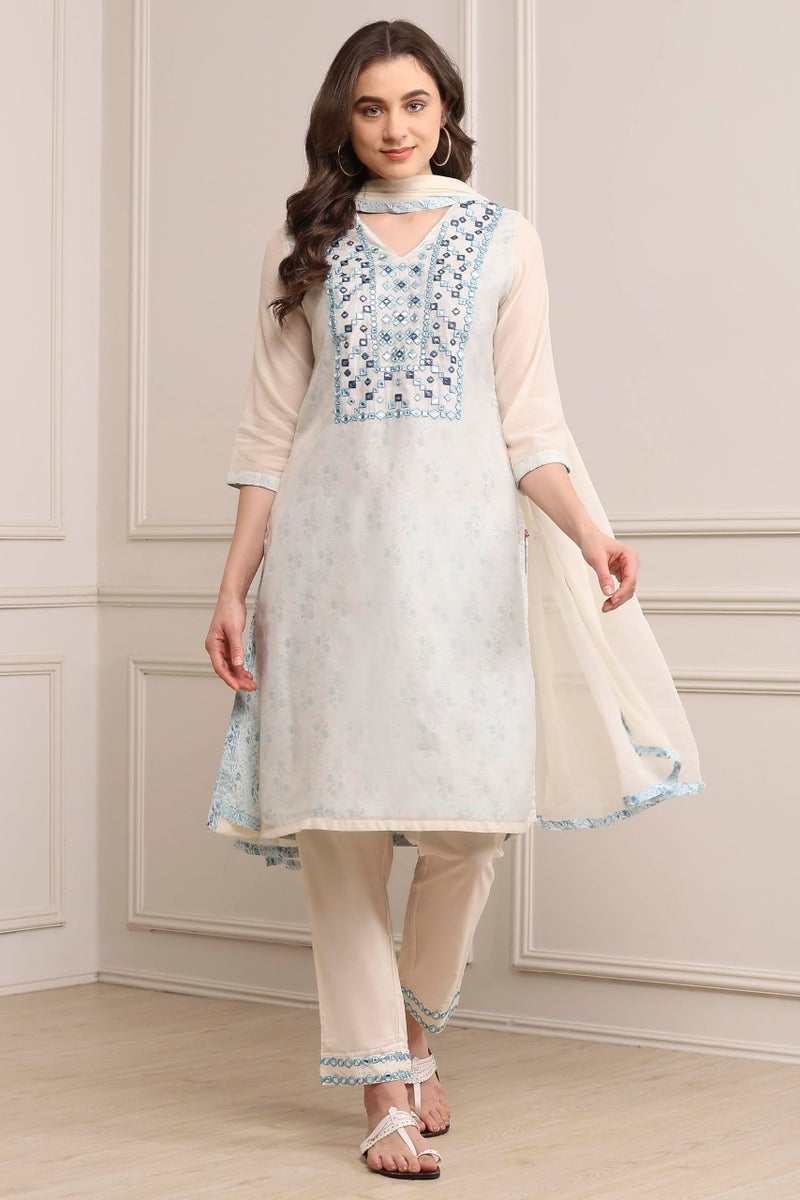 Biba بيبا نساء تطريز ضيق سالوار كورتا دوباتا (SKD7402E_أوف وايت_40) - Image 5