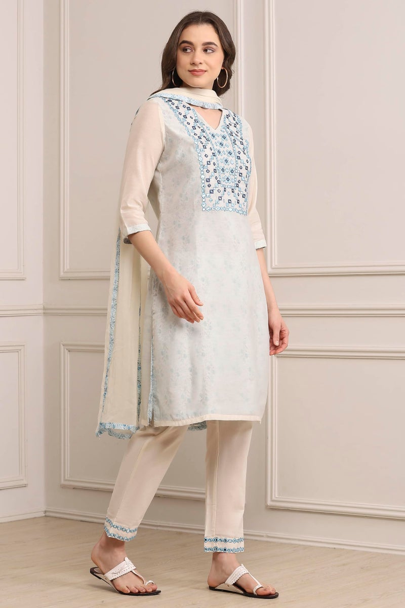 Biba بيبا نساء تطريز ضيق سالوار كورتا دوباتا (SKD7402E_أوف وايت_40) - Image 4