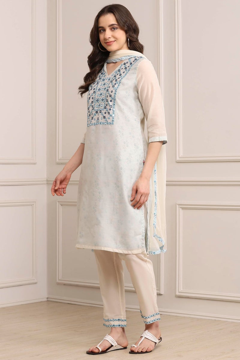 Biba بيبا نساء تطريز ضيق سالوار كورتا دوباتا (SKD7402E_أوف وايت_40) - Image 2