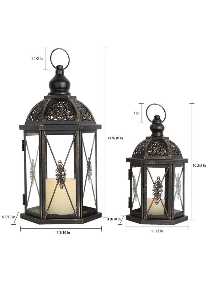 DECORKEY Large Lantern Decorative Outdoor & Indoor, Set of 2 (15''&10'') Metal Candle Lanterns Decor, Vintage Hanging Candle Holder for Front Porch Patio Wedding Farmhouse Home, Spring Decoration - Image 5