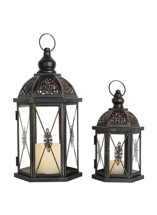 DECORKEY Large Lantern Decorative Outdoor & Indoor, Set of 2 (15''&10'') Metal Candle Lanterns Decor, Vintage Hanging Candle Holder for Front Porch Patio Wedding Farmhouse Home, Spring Decoration - Image 1