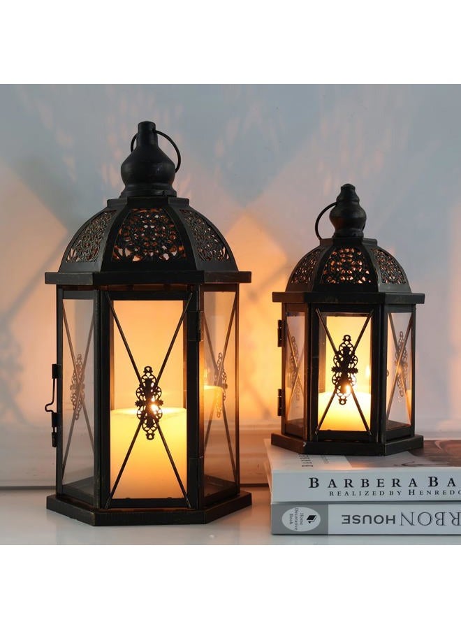 DECORKEY Large Lantern Decorative Outdoor & Indoor, Set of 2 (15''&10'') Metal Candle Lanterns Decor, Vintage Hanging Candle Holder for Front Porch Patio Wedding Farmhouse Home, Spring Decoration - Image 2