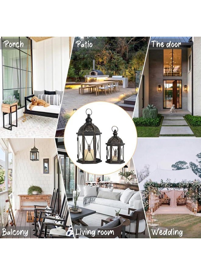 DECORKEY Large Lantern Decorative Outdoor & Indoor, Set of 2 (15''&10'') Metal Candle Lanterns Decor, Vintage Hanging Candle Holder for Front Porch Patio Wedding Farmhouse Home, Spring Decoration - Image 3