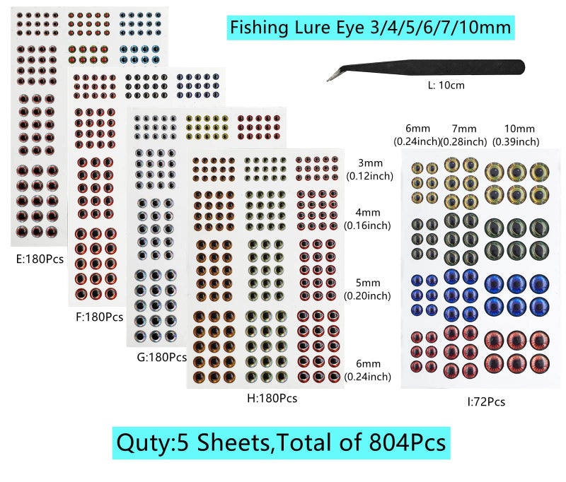 Drchoer Fish Eyes for Lures Making - Small and Large Fishing Lure Eye 3mm 4mm 5mm 6mm 7mm 10mm Assortment for Fly Tying DIY Materials Tool - Image 2